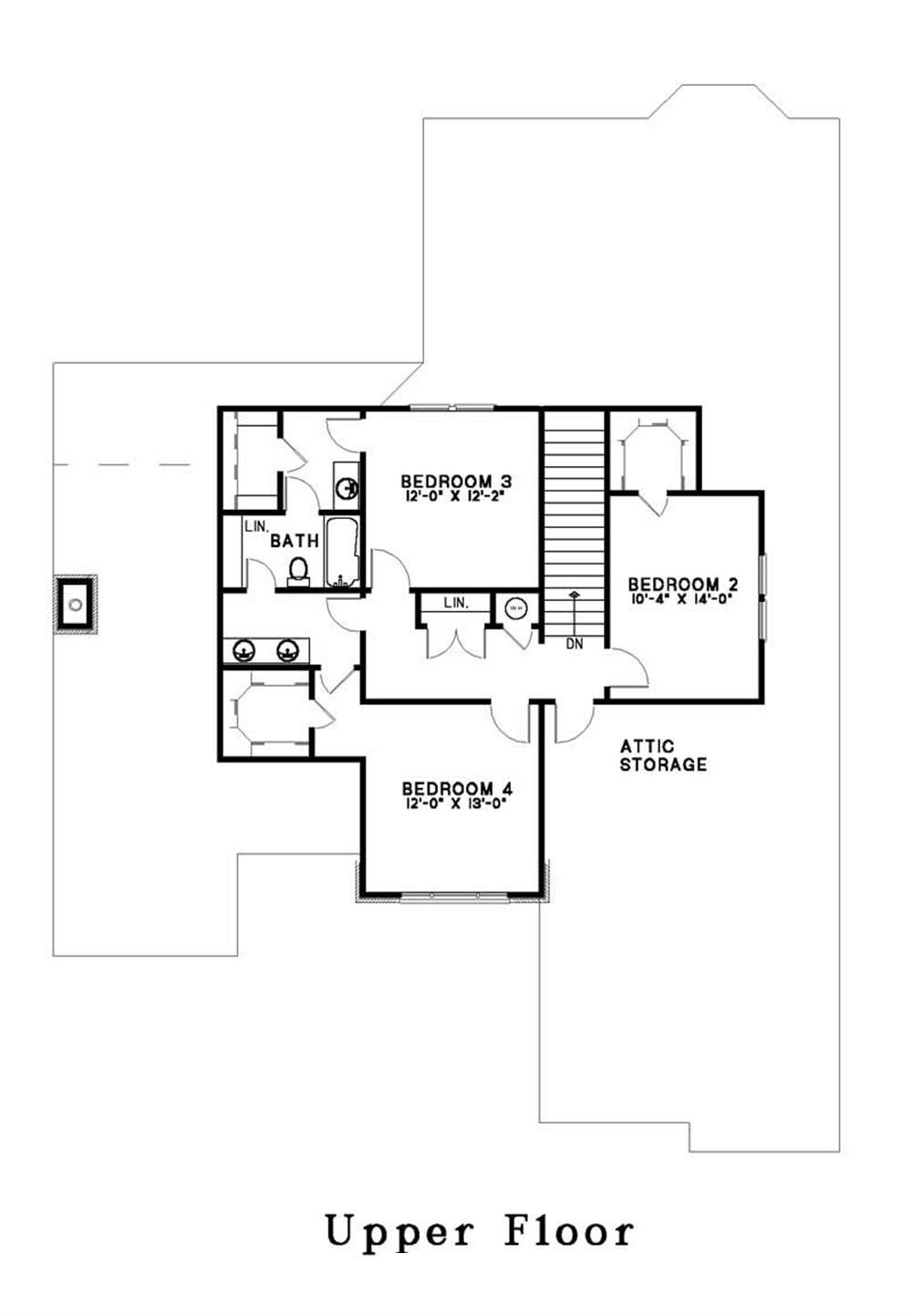 Floor Plan Second Story of French Plan #153-1234